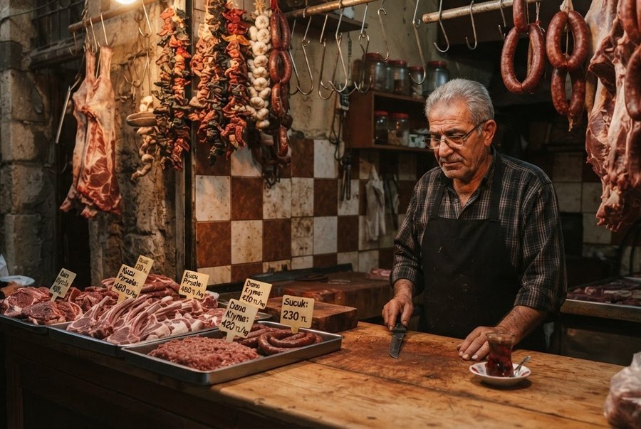 Butcher counter in Girne, Northern Cyprus